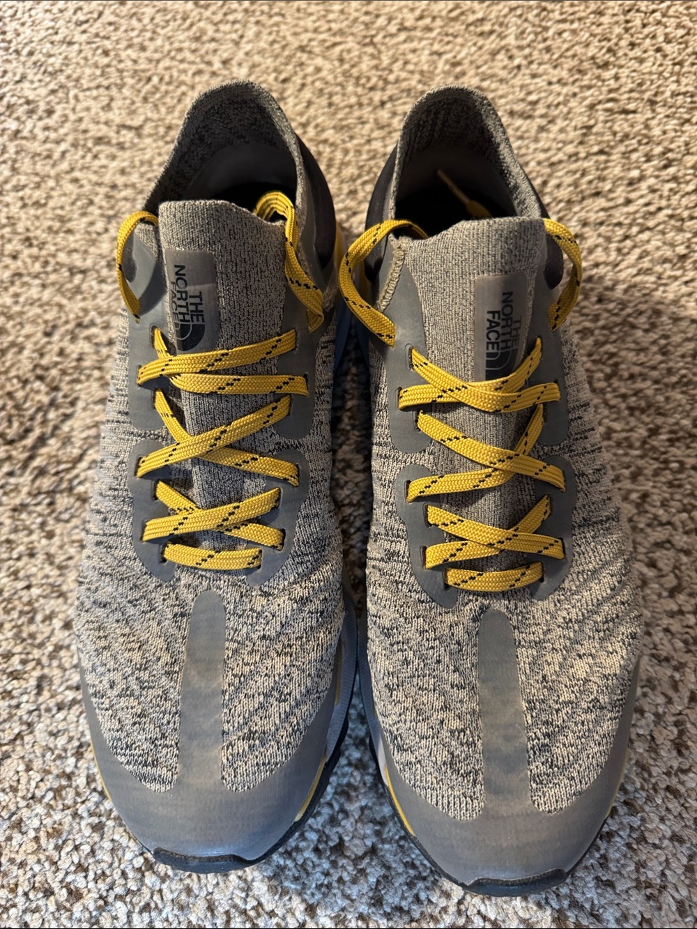 The North Face Men’s Grey Knit Trail Sneakers with Yellow Laces